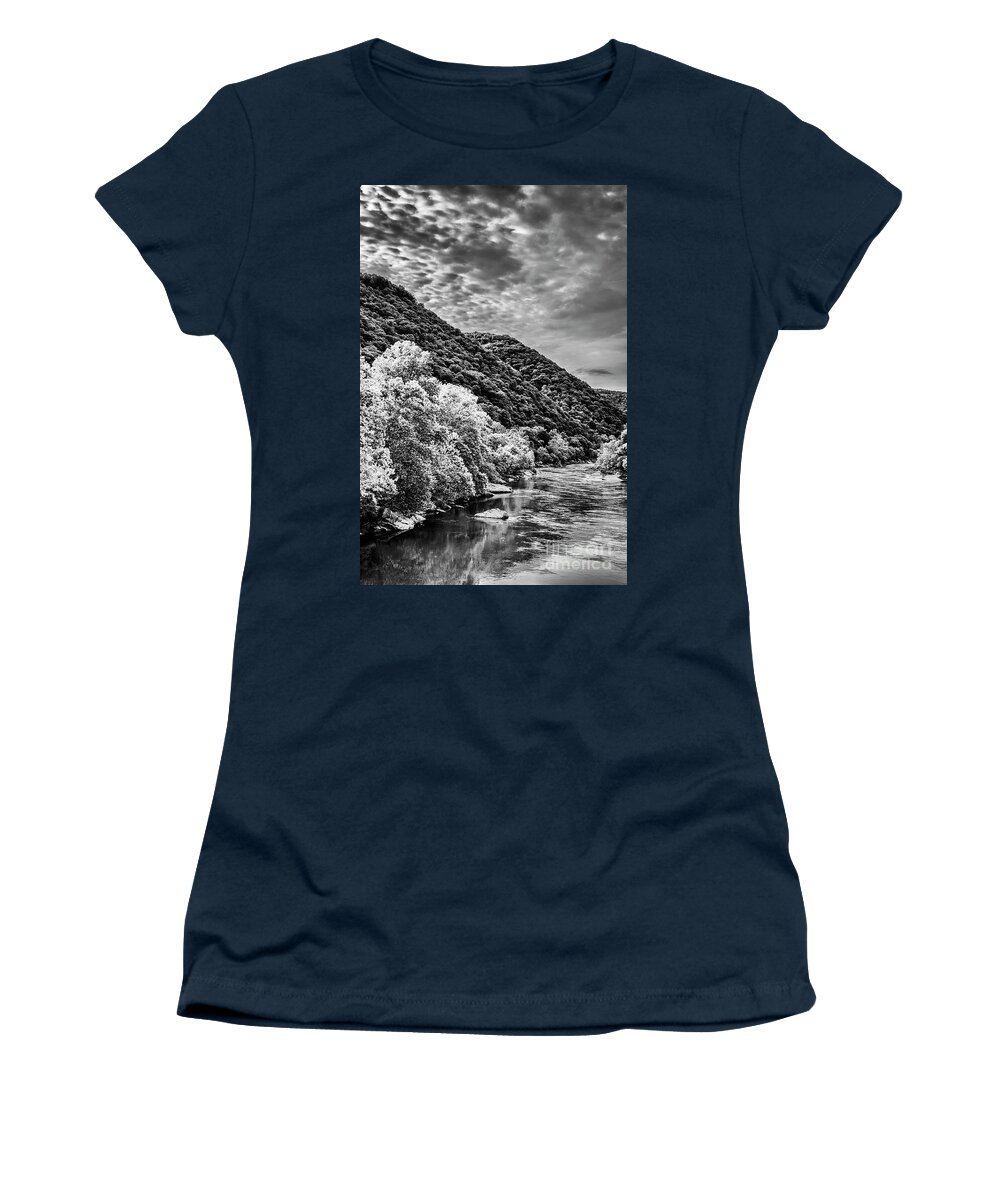 New River Gorge Women's T-Shirt featuring the photograph Morning Light Black and White by Thomas R Fletcher