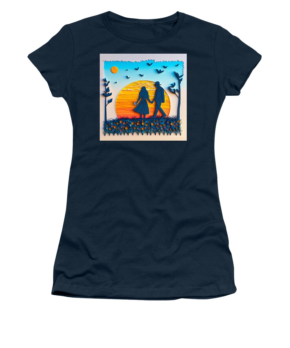 Morning Walk - Quilling Women's T-Shirt featuring the digital art Morning Walk - Quilling by Jay Schankman