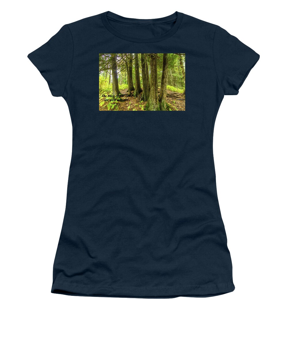 Moss Women's T-Shirt featuring the photograph Moss covered trees with Psalm 104 by Jana Rosenkranz
