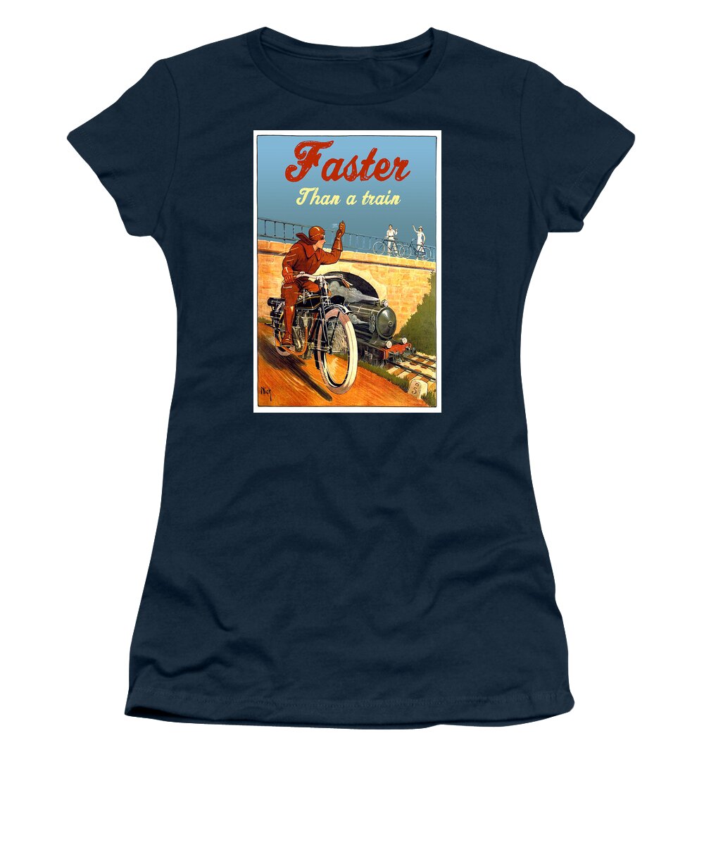 Motorcycle Women's T-Shirt featuring the digital art Motorcycle Faster Than Train by Long Shot