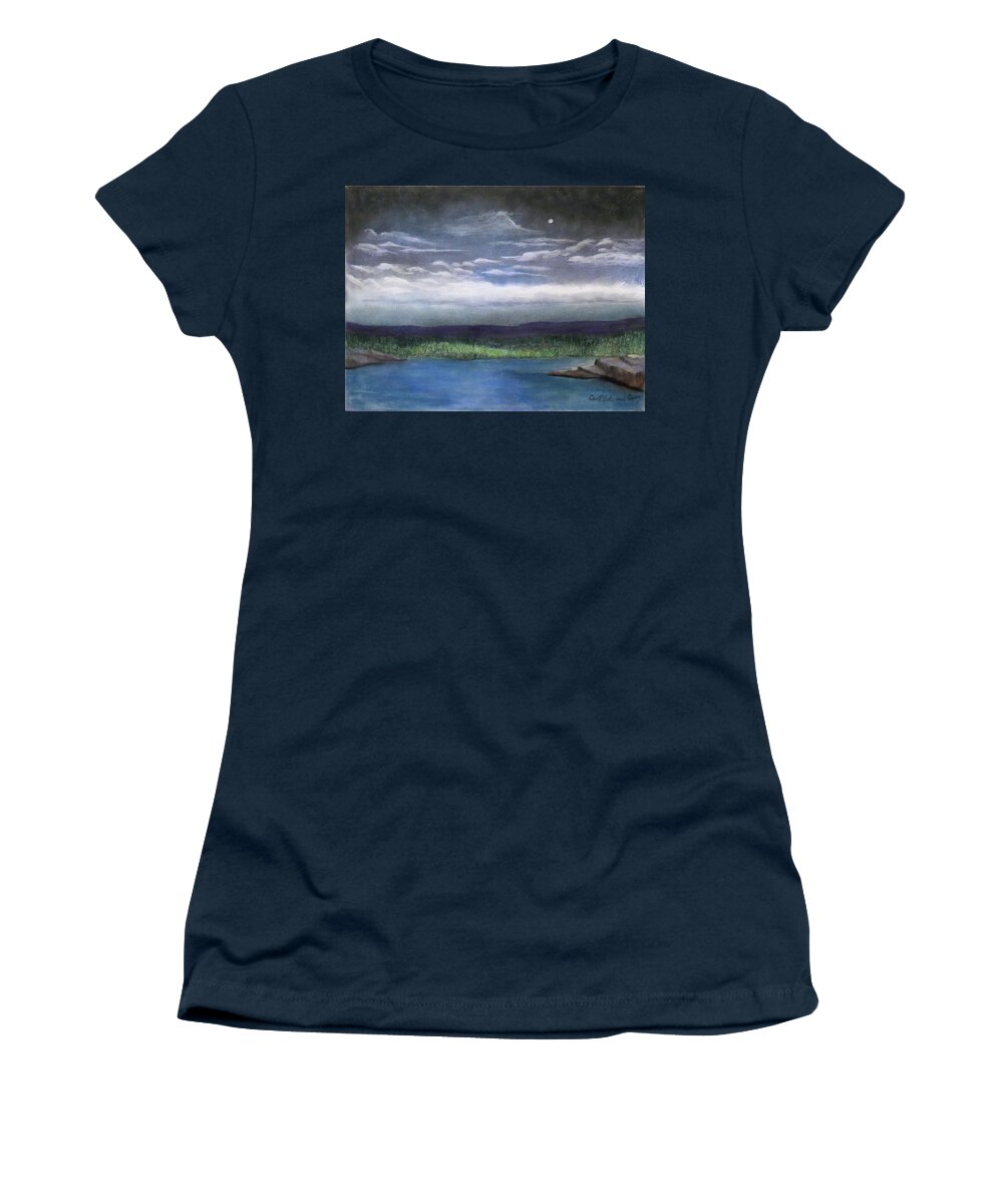 Landscape Women's T-Shirt featuring the mixed media Mountain Lake 3 by Carl Owen