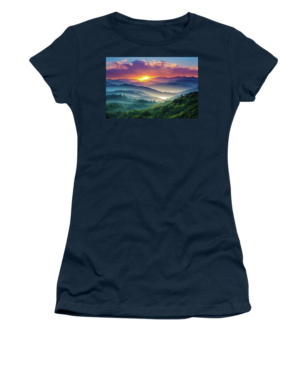 Landscape Women's T-Shirt featuring the digital art Mountain Landscape at Sunrise 01 by Matthias Hauser