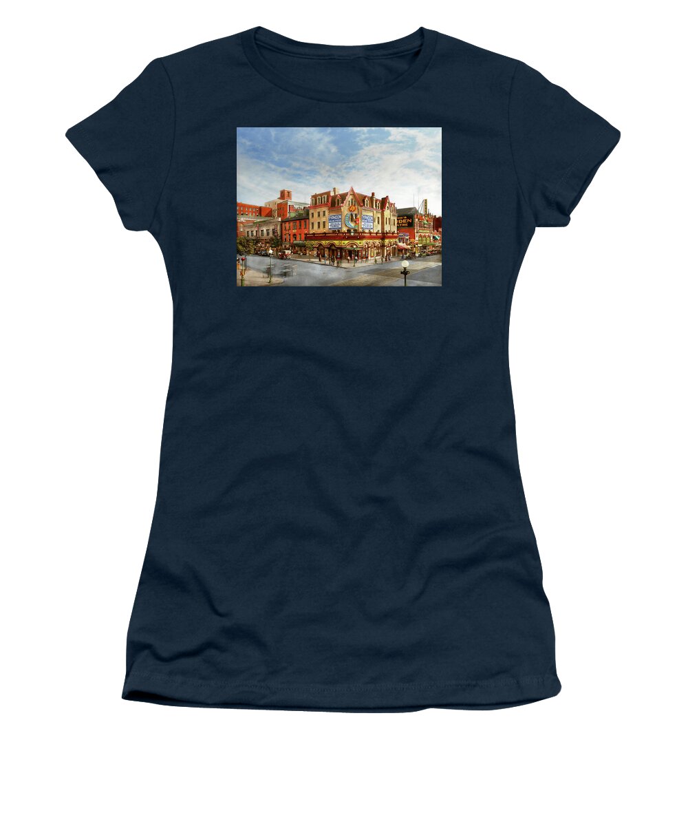 Color Women's T-Shirt featuring the photograph Movie Theater - The joy of movies 1918 by Mike Savad