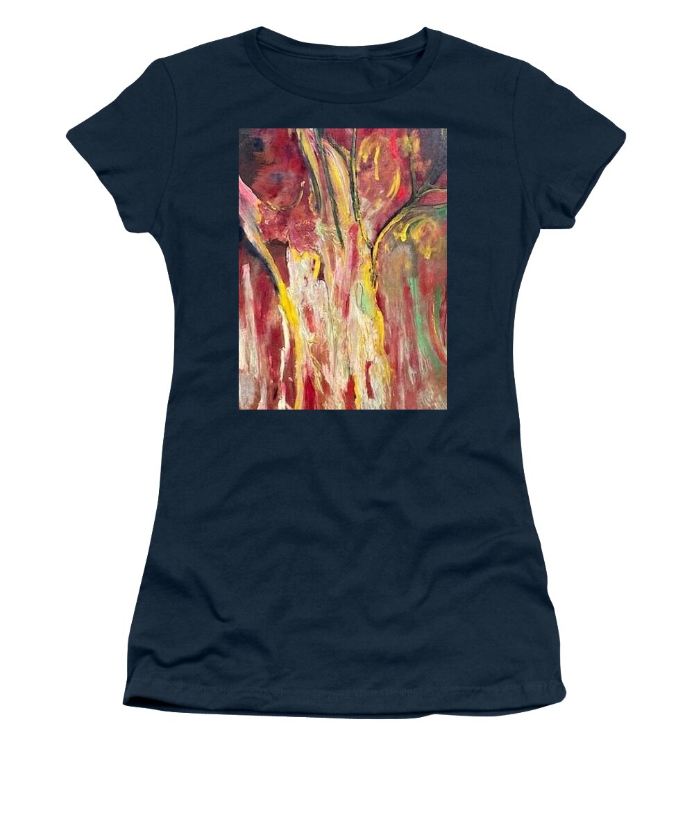 Woman Women's T-Shirt featuring the painting Ms. Fire by Peggy Blood
