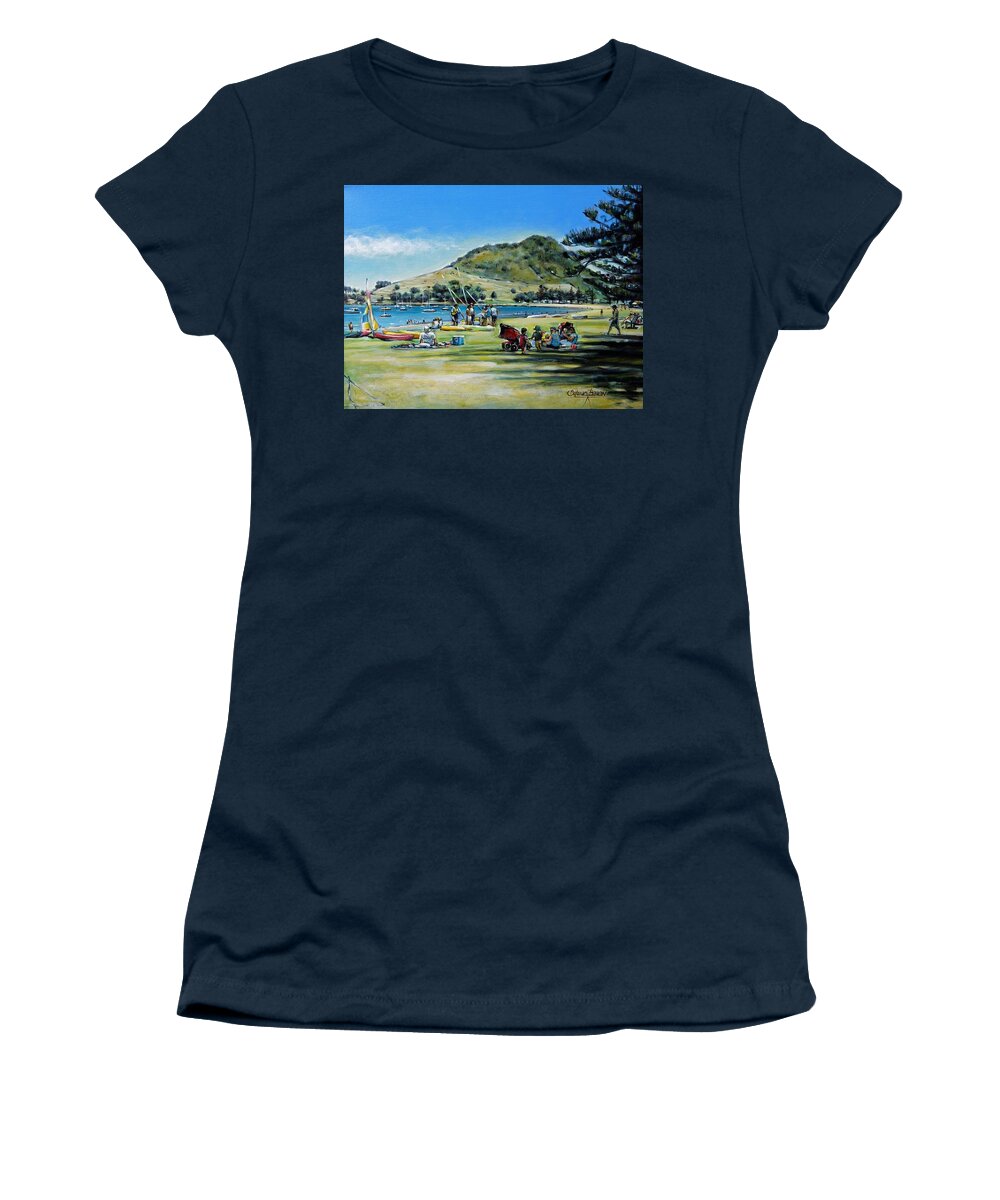 Seascape Women's T-Shirt featuring the painting Mt Maunganui Pilot Bay 201210 by Selena Boron