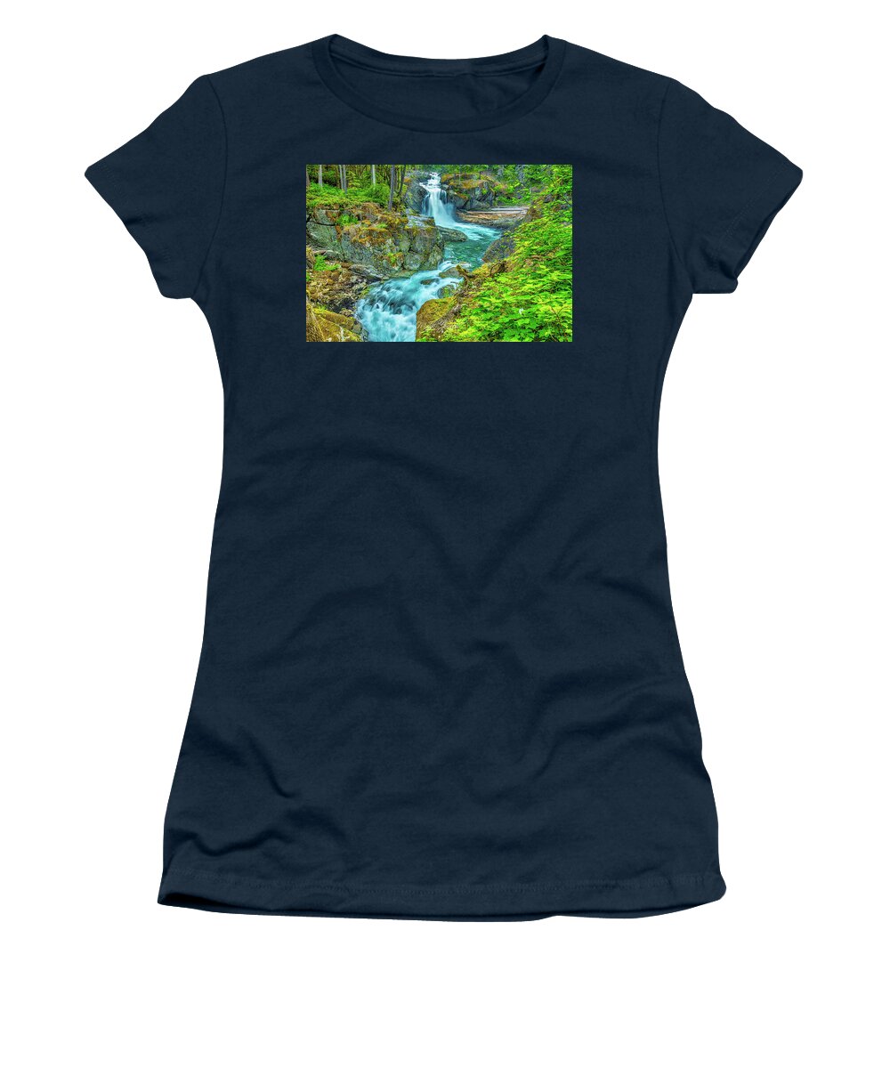 Falls Women's T-Shirt featuring the photograph Mt. Rainier Waterfall by Mark Joseph
