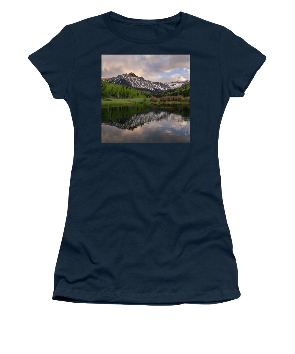 San Juans Women's T-Shirt featuring the photograph Mt Sneffels Reflection by Angela Moyer