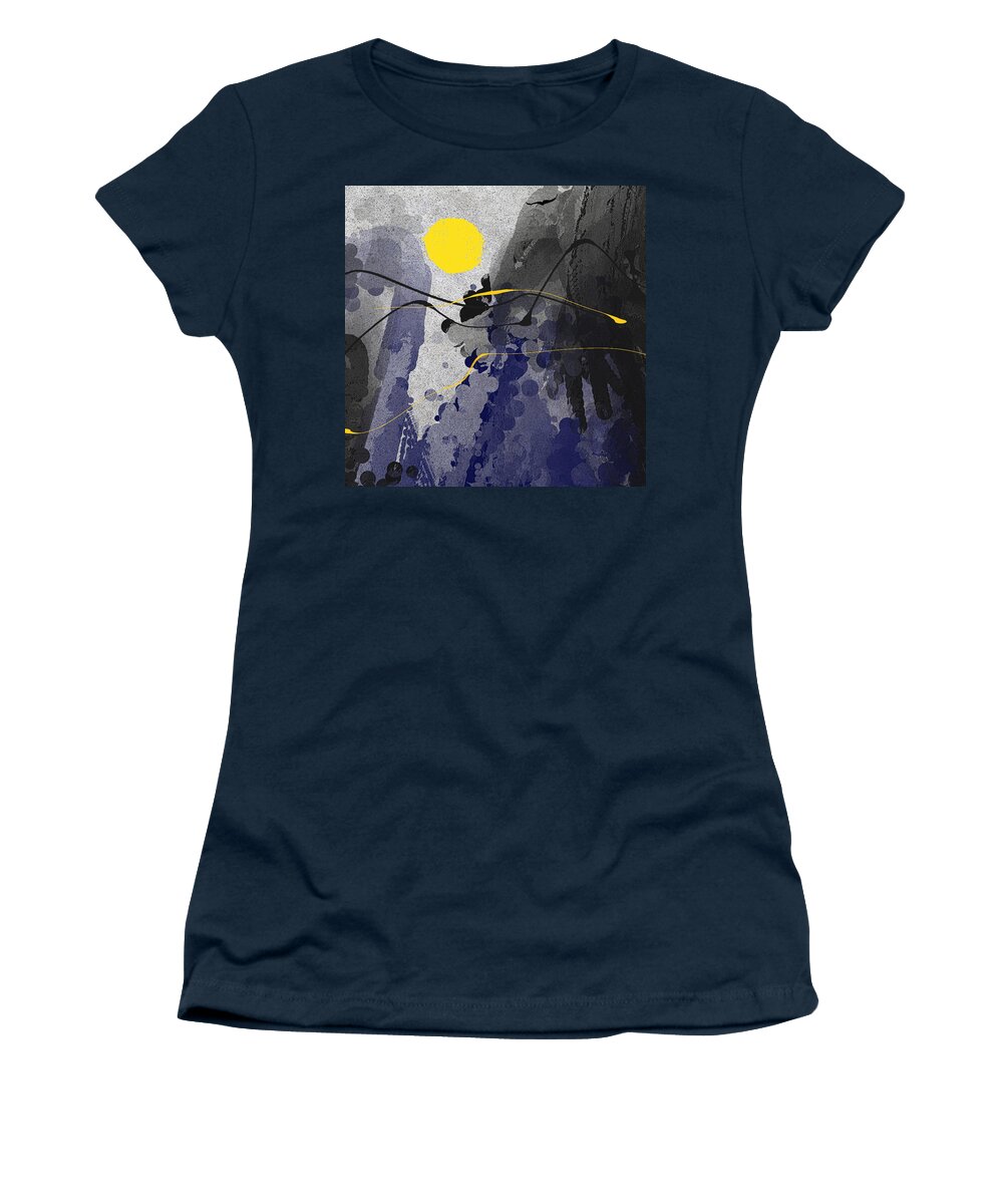 Indigo Art Women's T-Shirt featuring the painting Mystery of Creation - Indigo and Black Art by Lourry Legarde