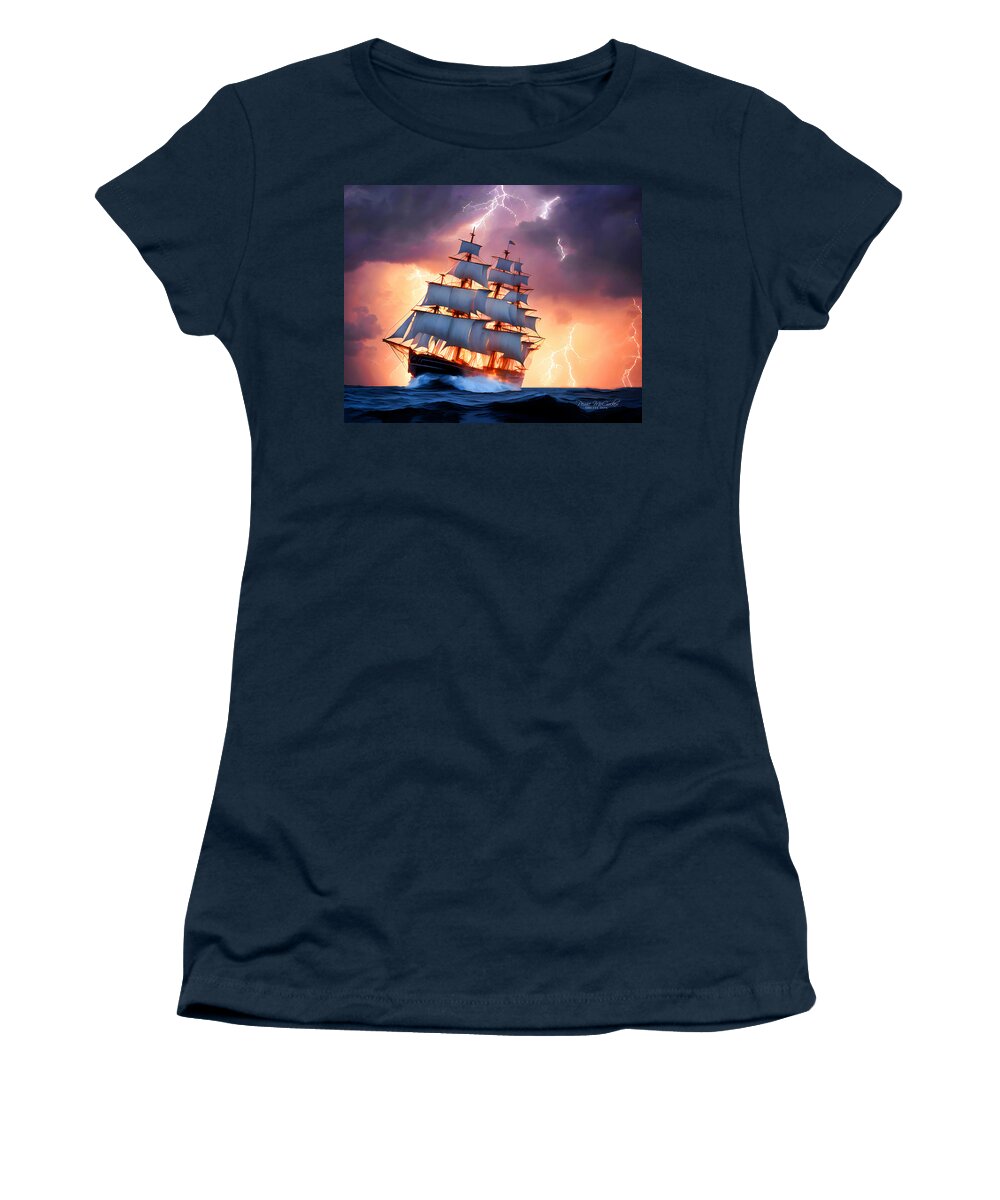 Ship Women's T-Shirt featuring the mixed media Navigating the Storm by Pennie McCracken