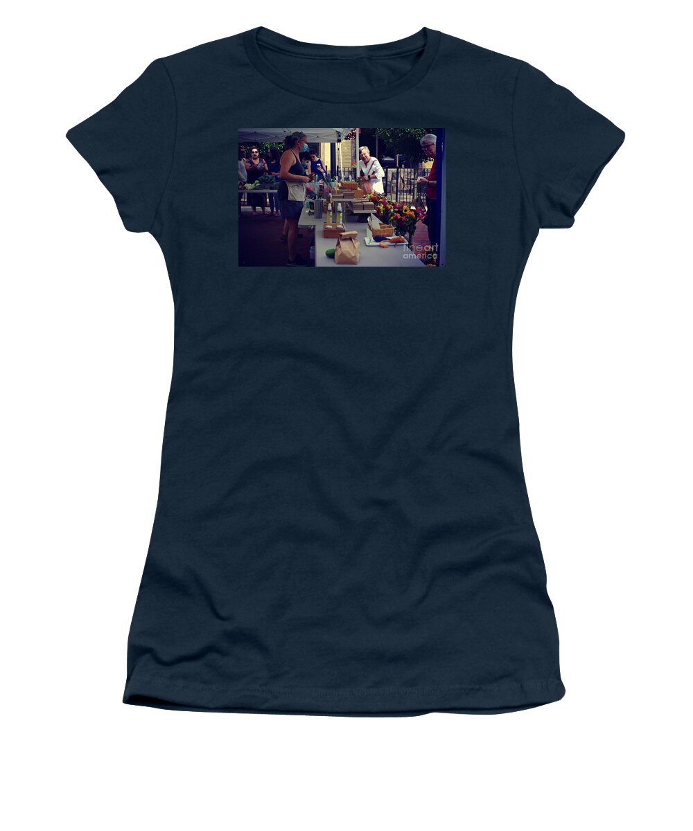 People Women's T-Shirt featuring the photograph Neighborhood Farmers Market - Color - Frank J Casella by Frank J Casella