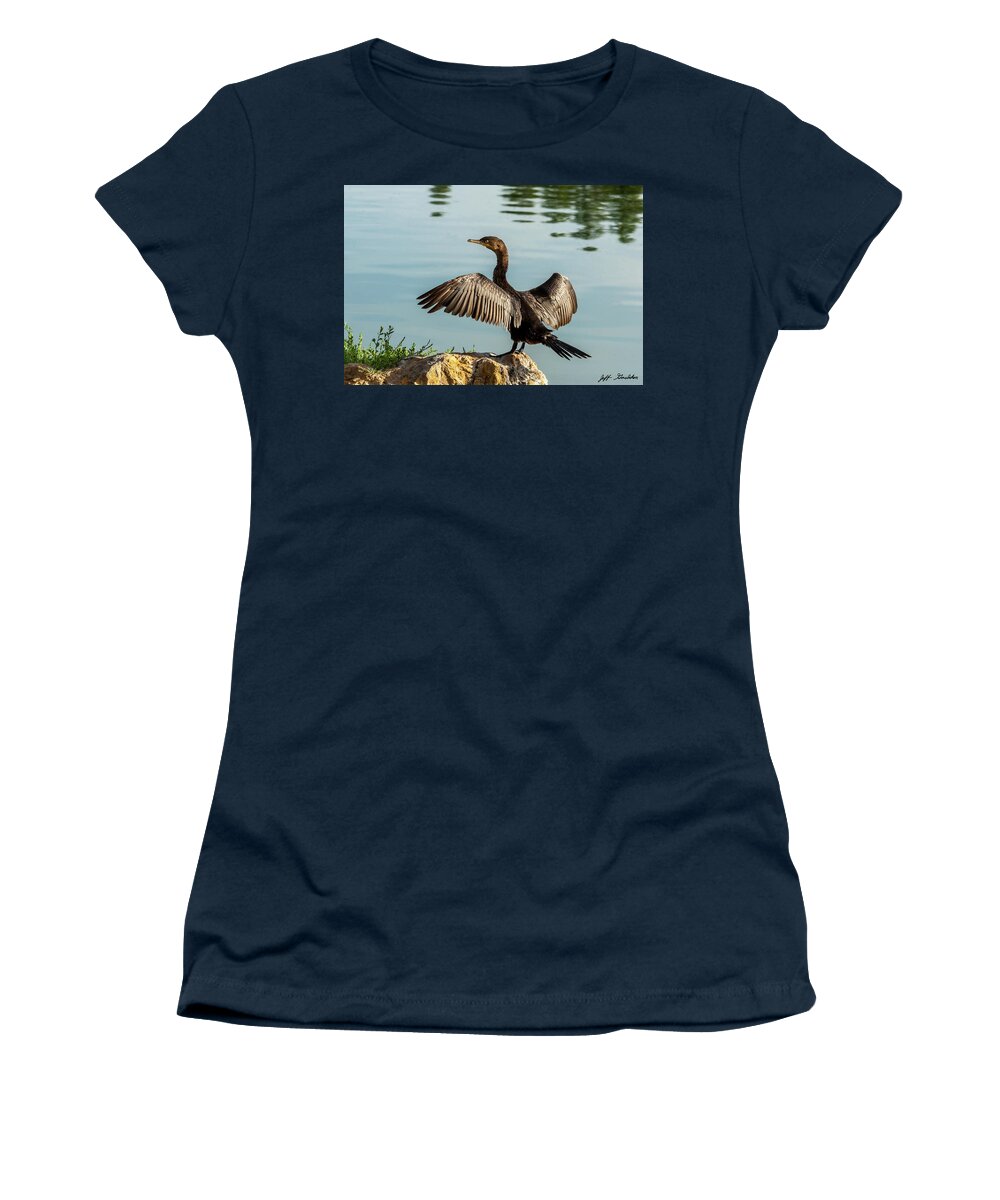 Animal Women's T-Shirt featuring the photograph Neotropic Cormorant with Wings Spread by Jeff Goulden