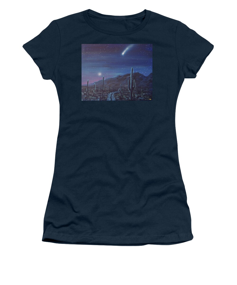Neowise Women's T-Shirt featuring the painting NEOWISE Comet over Arizona Desert by Chance Kafka