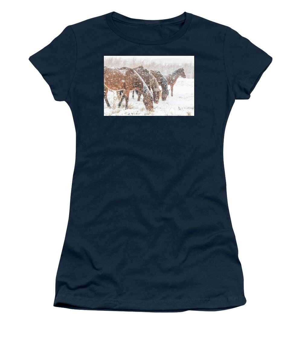 Nevada Women's T-Shirt featuring the photograph Nevada Wild Horses in Snow by Marc Crumpler