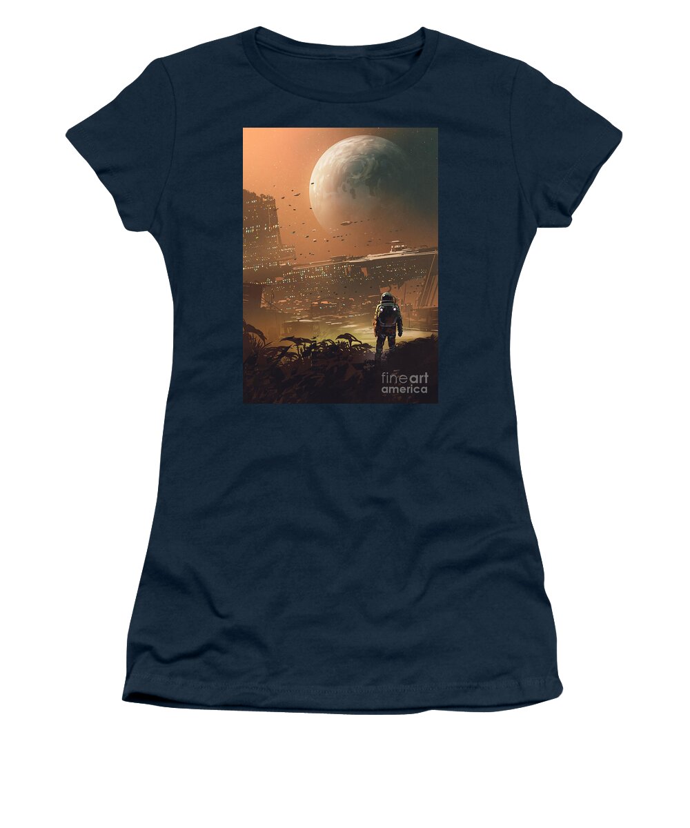 Illustration Women's T-Shirt featuring the painting New colony by Tithi Luadthong