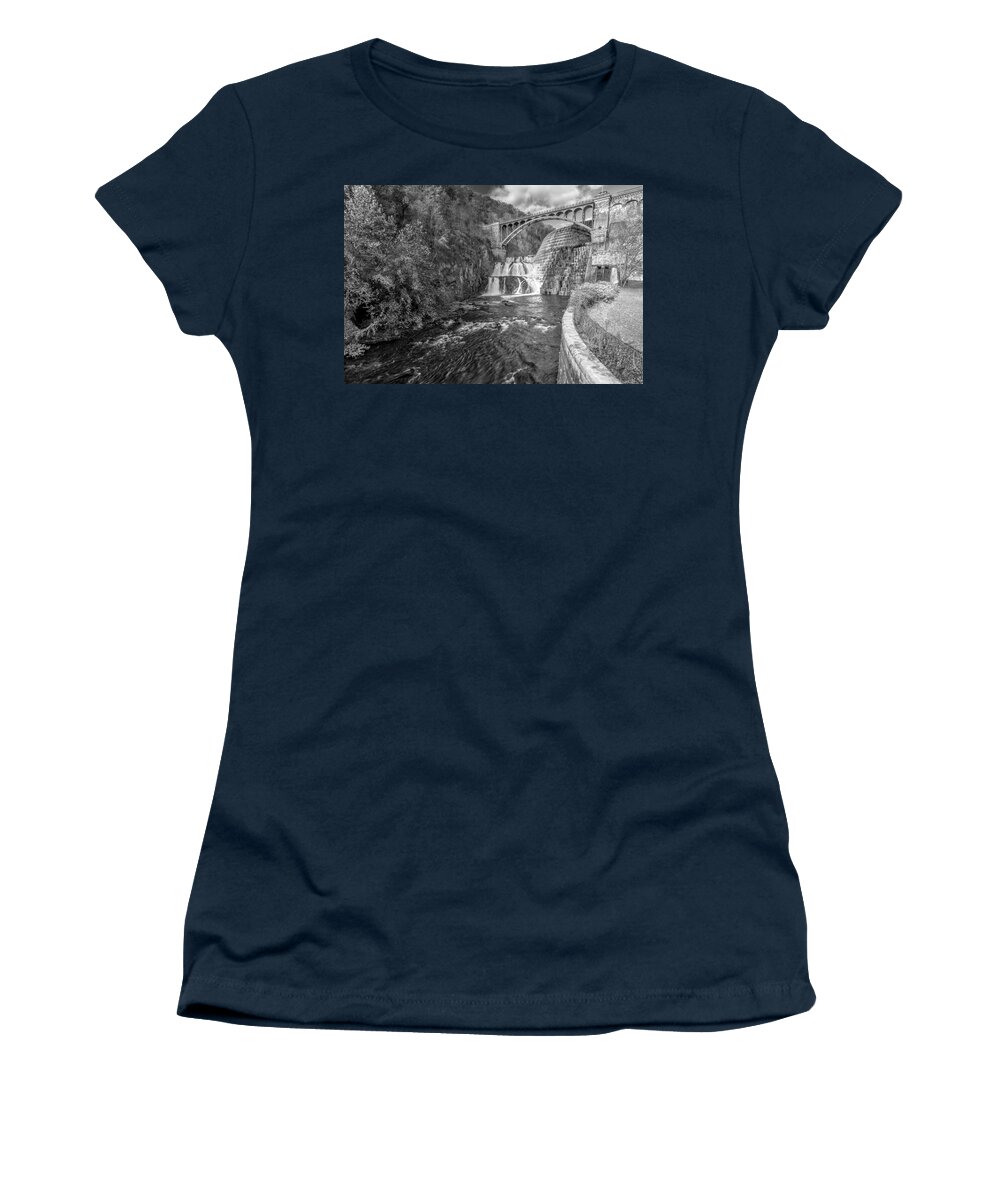 Croton Dam Women's T-Shirt featuring the photograph New Croton Hudson Dam BW by Susan Candelario