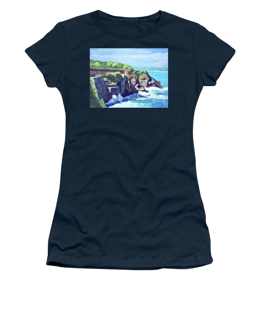 Newport Ri Women's T-Shirt featuring the painting Newport RI Cliff Walk 40 Steps by Patty Kay Hall