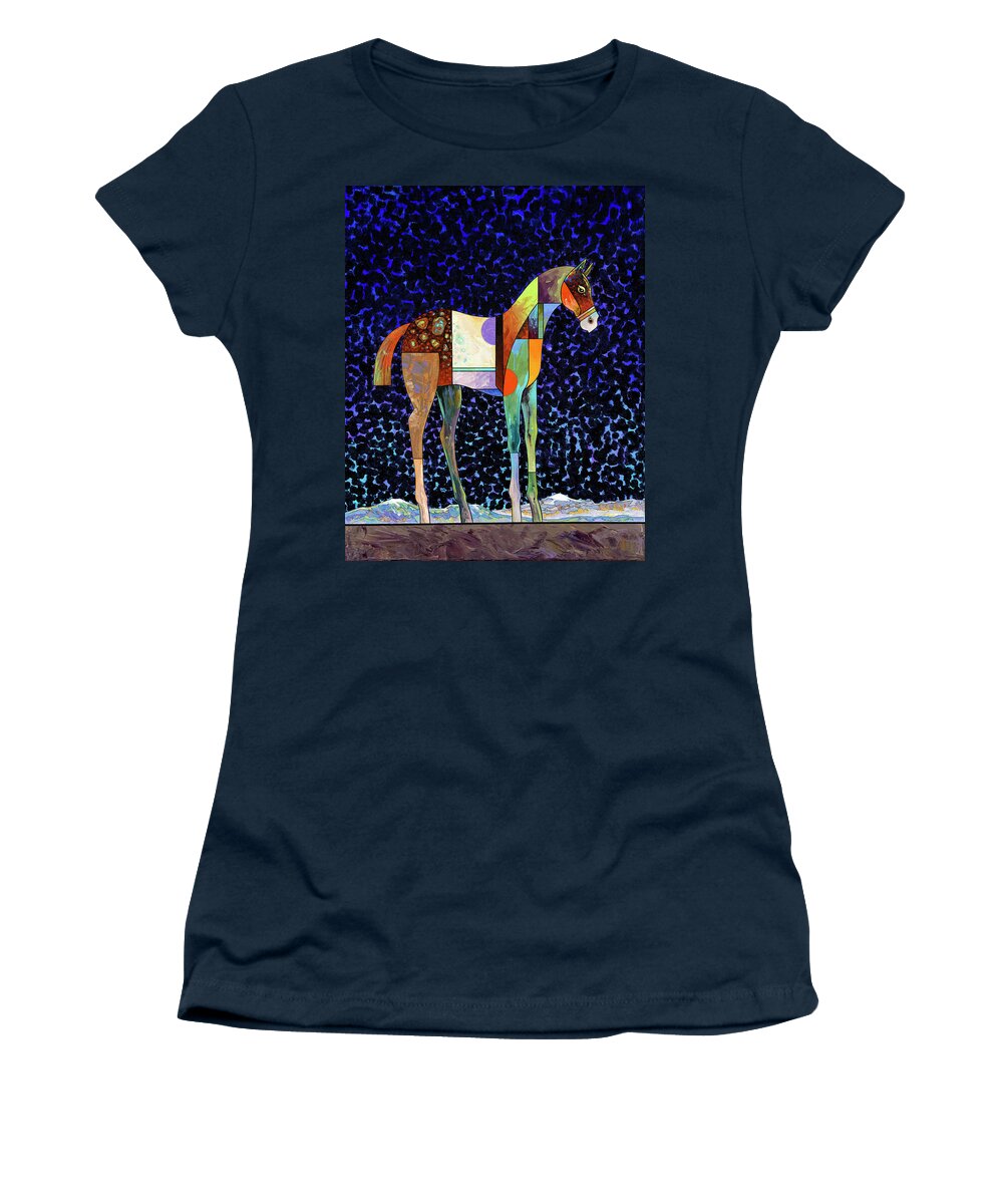 Abstract Realism Women's T-Shirt featuring the painting Night Horse by Bob Coonts