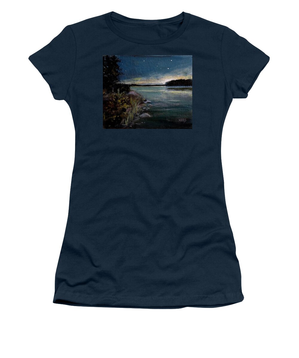 Night On Lake Women's T-Shirt featuring the painting Night on Lac Kipawa by Walt Maes