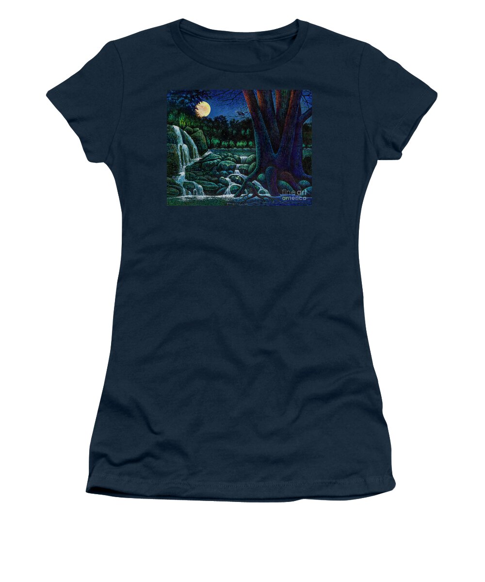 Waterfall Women's T-Shirt featuring the painting Night Sounds by Michael Frank