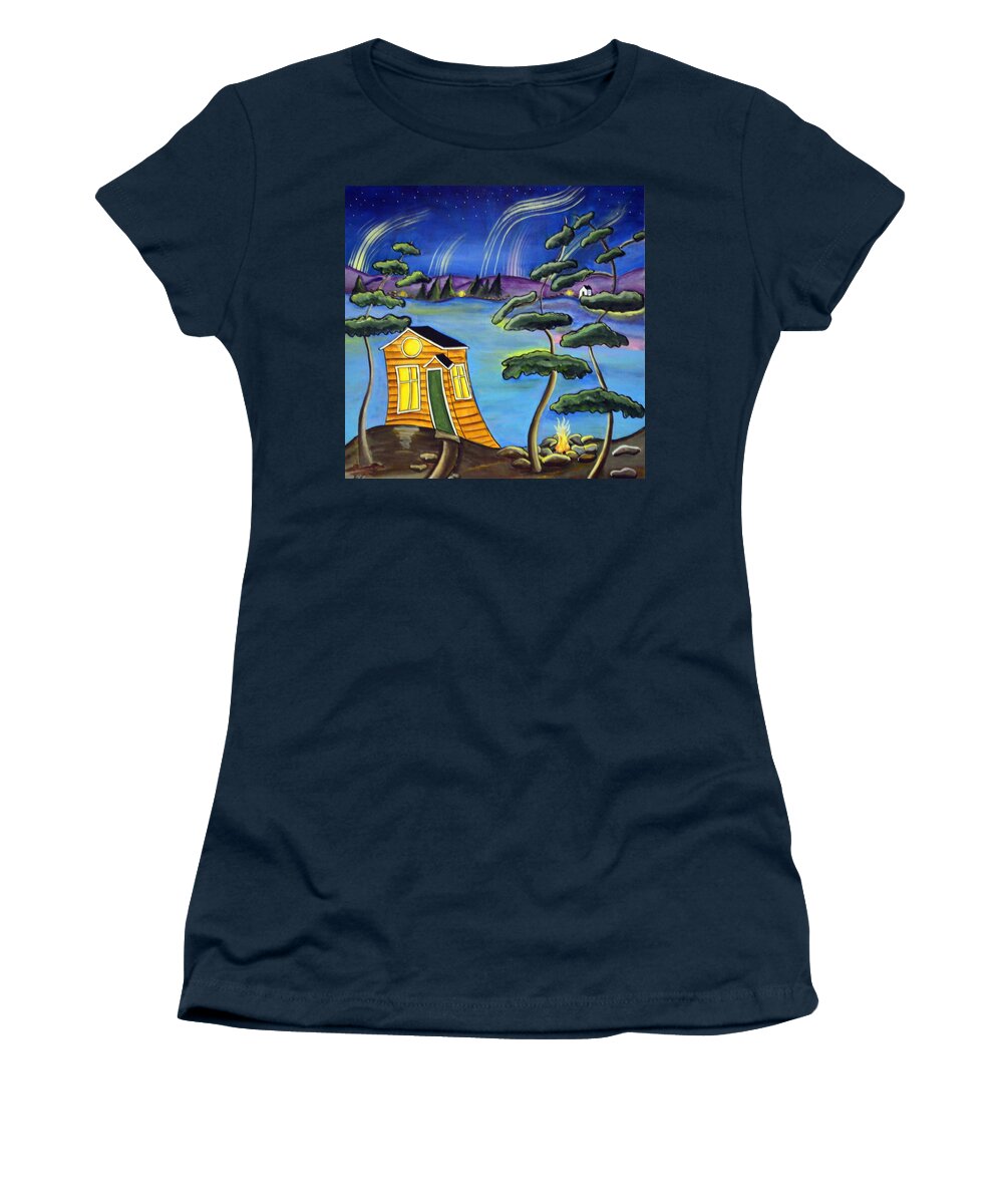 Cabin Women's T-Shirt featuring the painting Northern Lights by Heather Lovat-Fraser