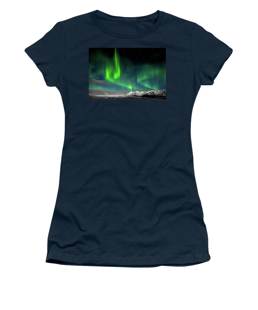 Cory Women's T-Shirt featuring the photograph Northern Lights, Iceland by Tom and Pat Cory