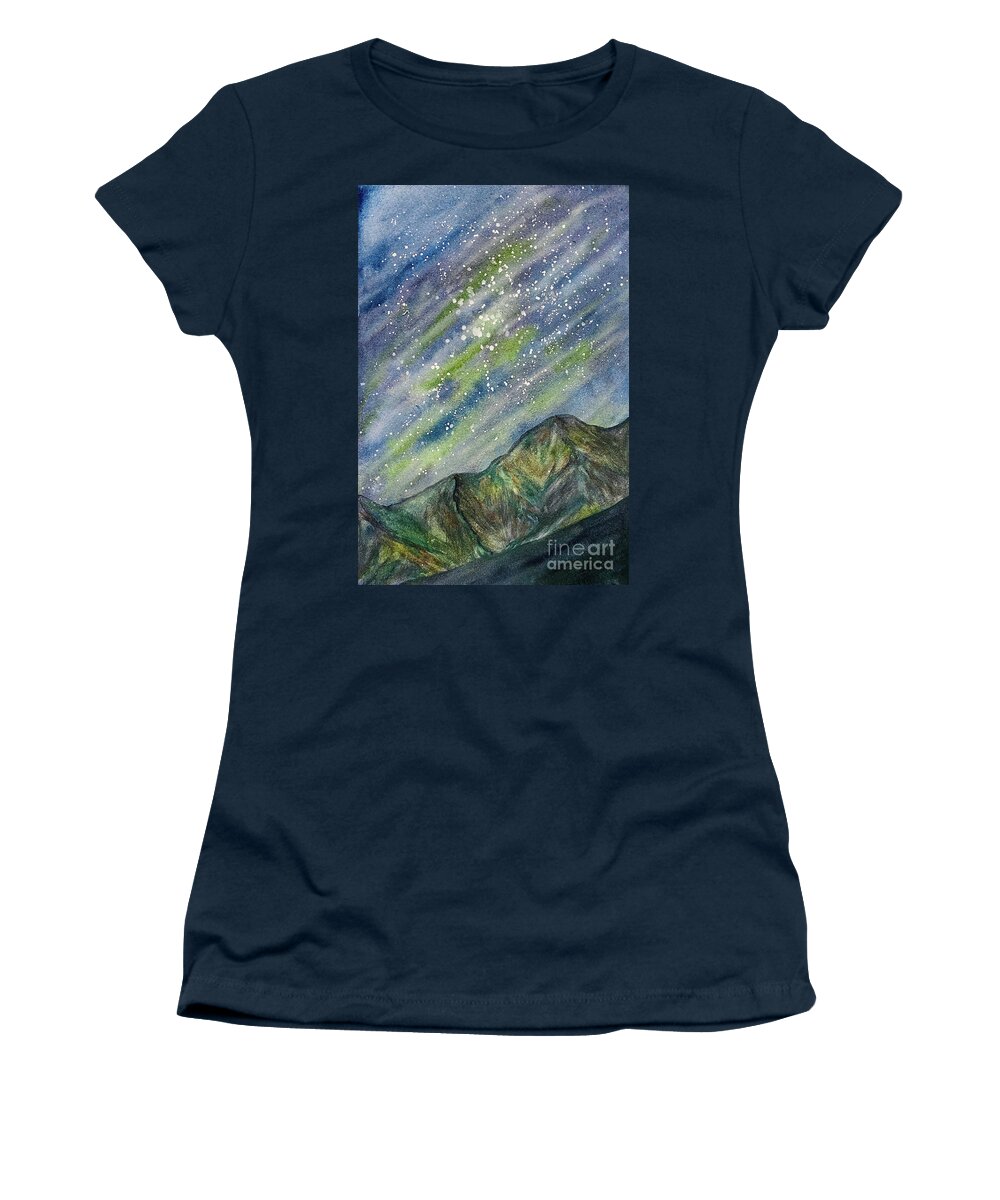 Northern Lights Women's T-Shirt featuring the painting Northern Lights Obstruction Point by Lisa Neuman