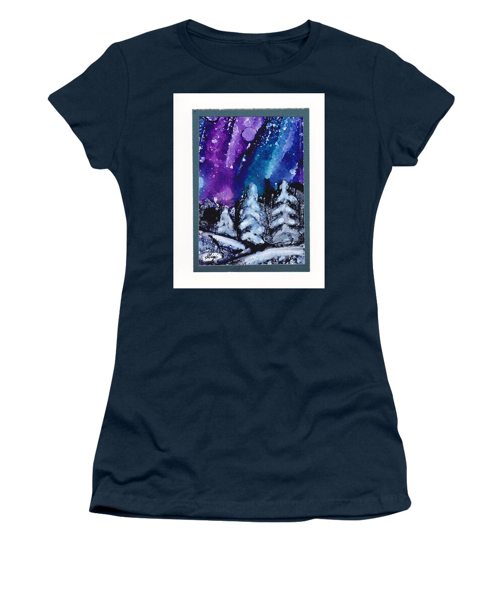 Purple Women's T-Shirt featuring the painting Northern Winter Sky by Gigi Dequanne