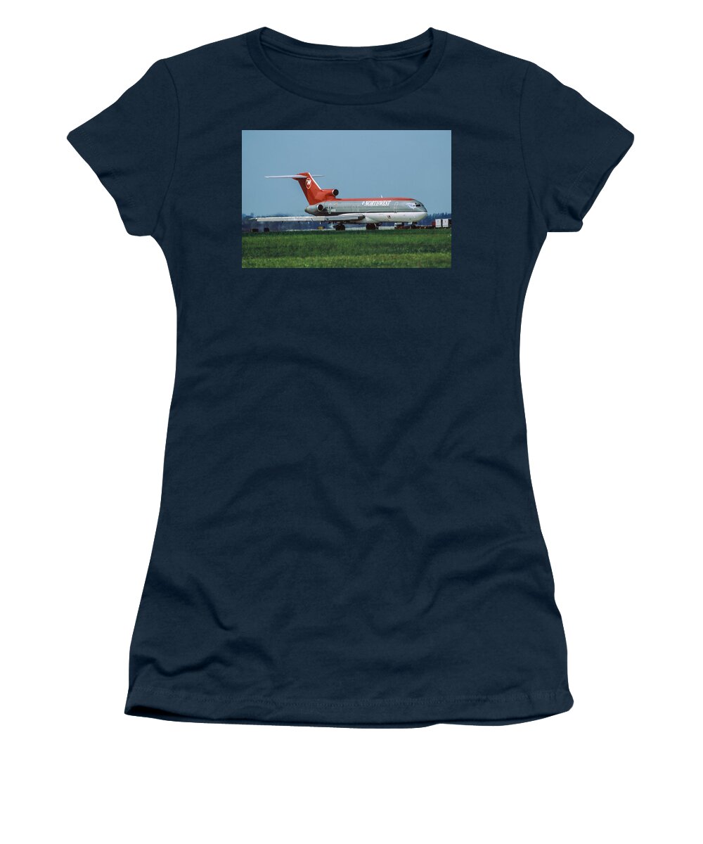 Northwest Airlines Women's T-Shirt featuring the photograph Northwest Airlines Boeing 727 at Miami by Erik Simonsen