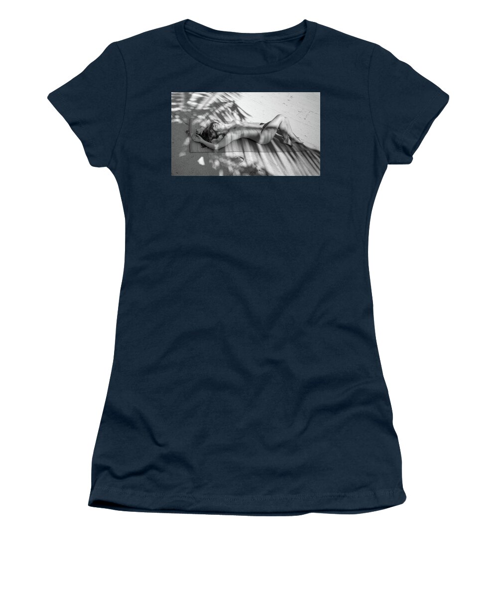 Nude Women's T-Shirt featuring the photograph Nude sunbathing under the palms by Michael Fryd