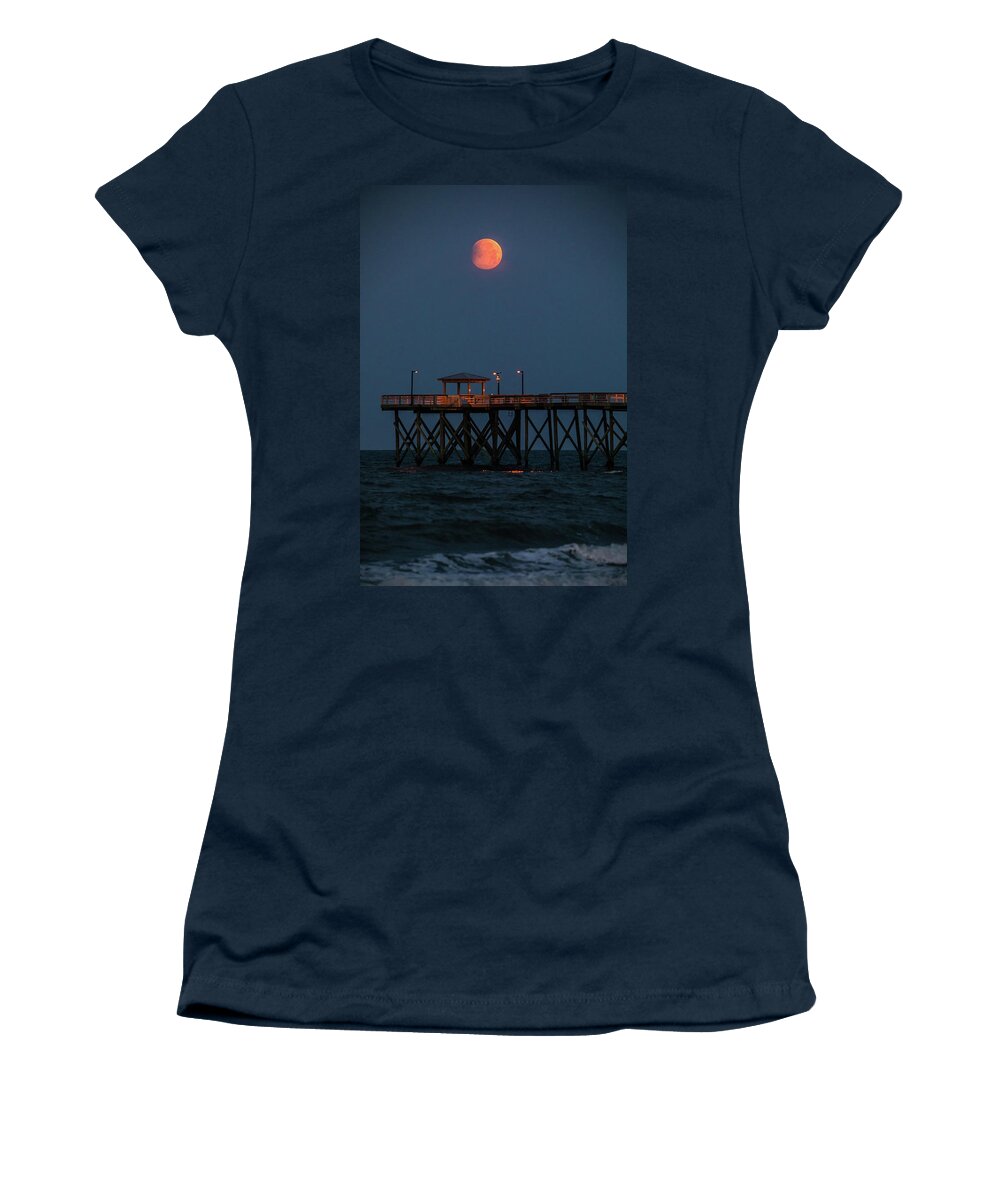 Fullmoon Women's T-Shirt featuring the photograph Oak Island Partial Lunar Eclipse by Nick Noble