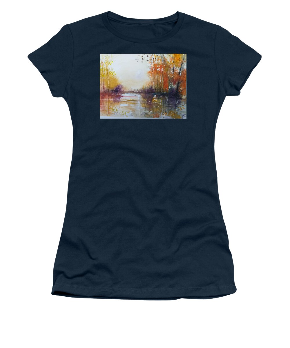 Watercolor Women's T-Shirt featuring the painting Oktober lights and colors by Lorand Sipos