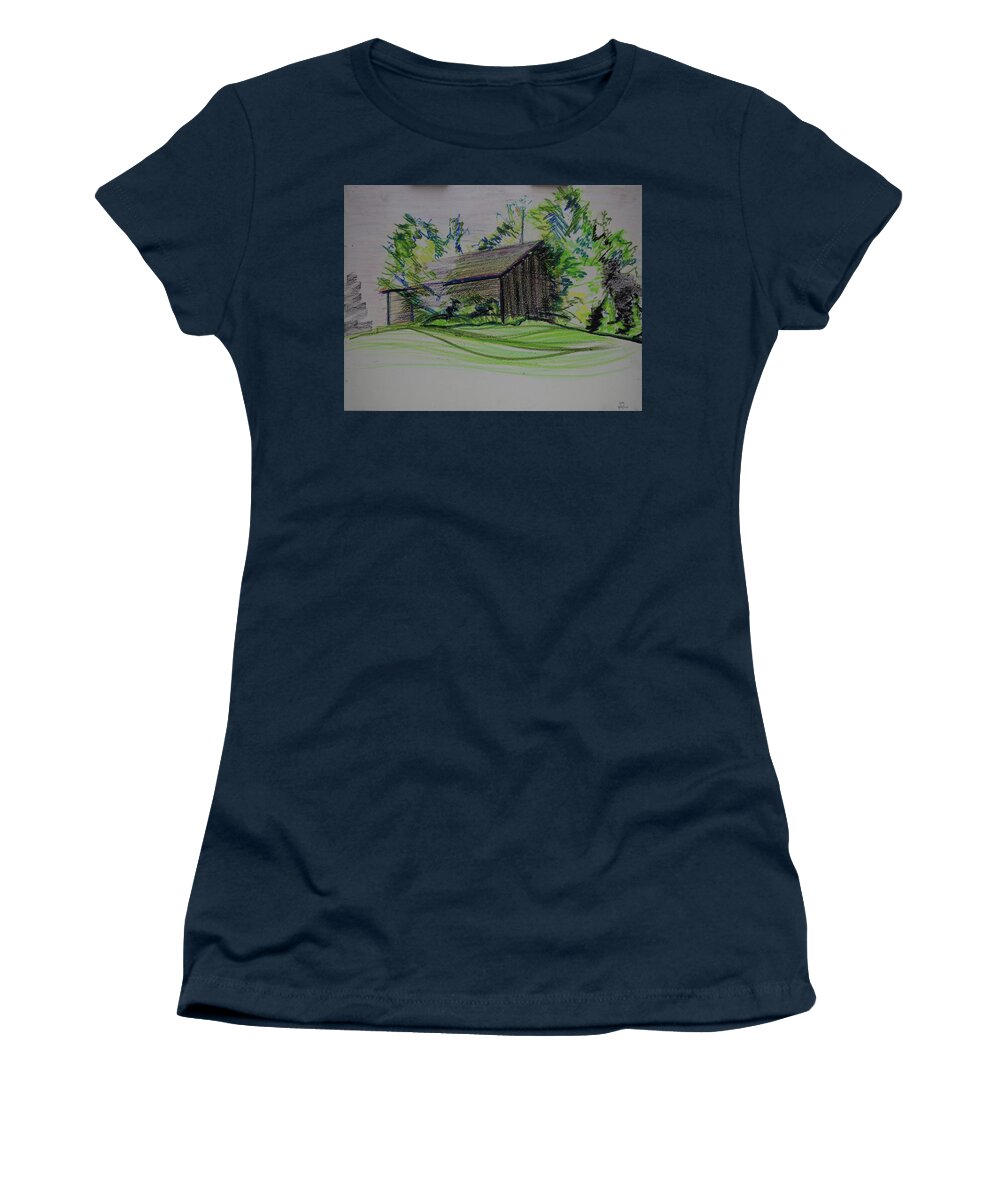 Plein Air Women's T-Shirt featuring the pastel Old Barn At Wason Pond by Sean Connolly