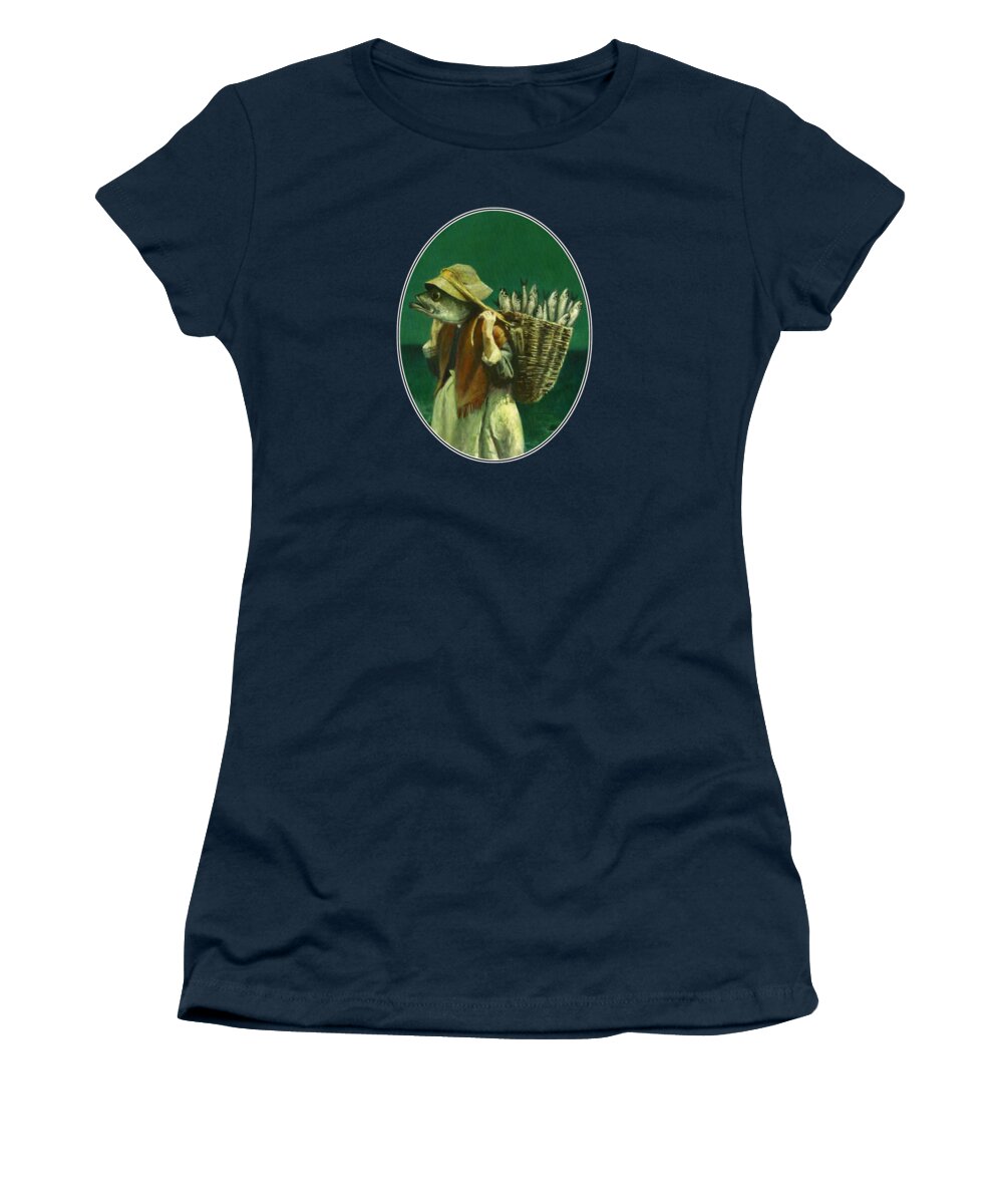 Whimsical Women's T-Shirt featuring the mixed media Old Fishwife Oval by Michael Thomas