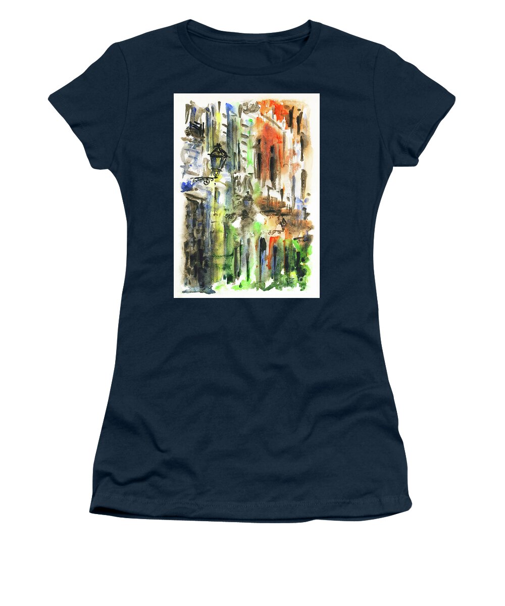 Old Women's T-Shirt featuring the painting Old Houses of San Juan by Zaira Dzhaubaeva