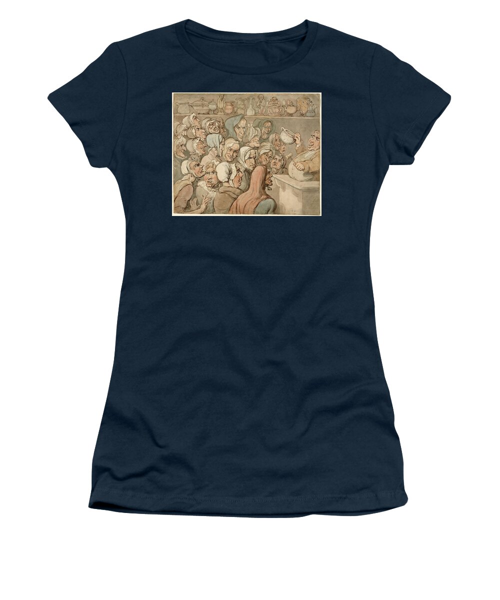 Thomas Rowlandson Women's T-Shirt featuring the drawing Old Maids at a Sale of Curiosities by Thomas Rowlandson