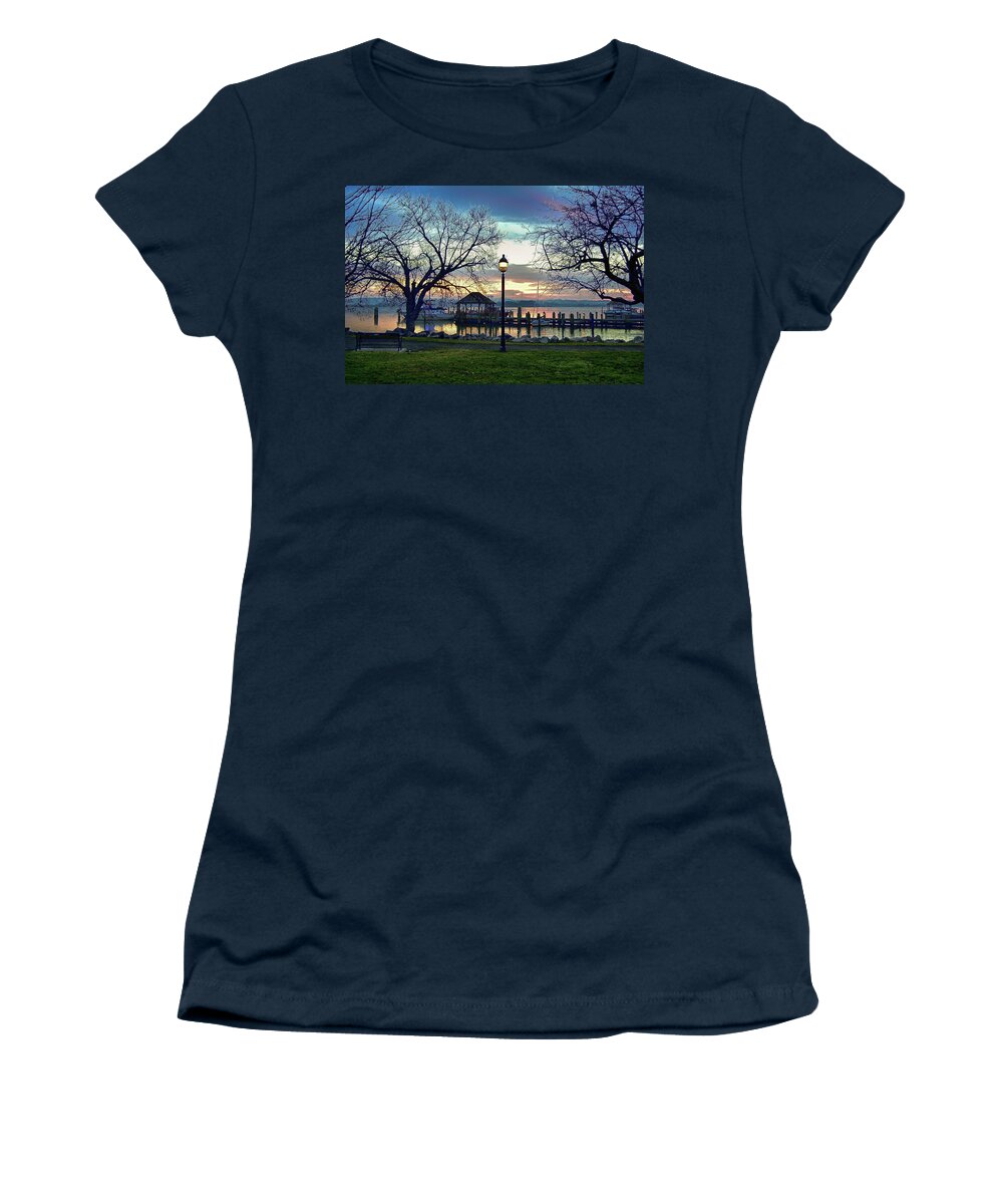 Old Town Women's T-Shirt featuring the photograph Old Town Marina At Sunset by James DeFazio