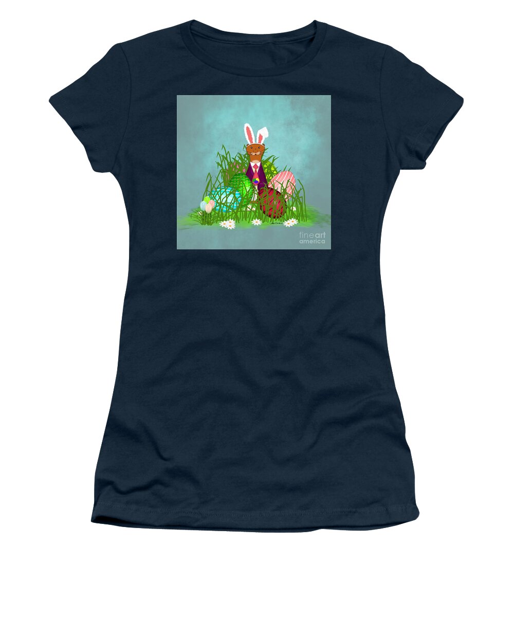 Oliver The Otter Women's T-Shirt featuring the digital art Oliver The Otter and the Great Easter Egg Hunt by Colleen Cornelius