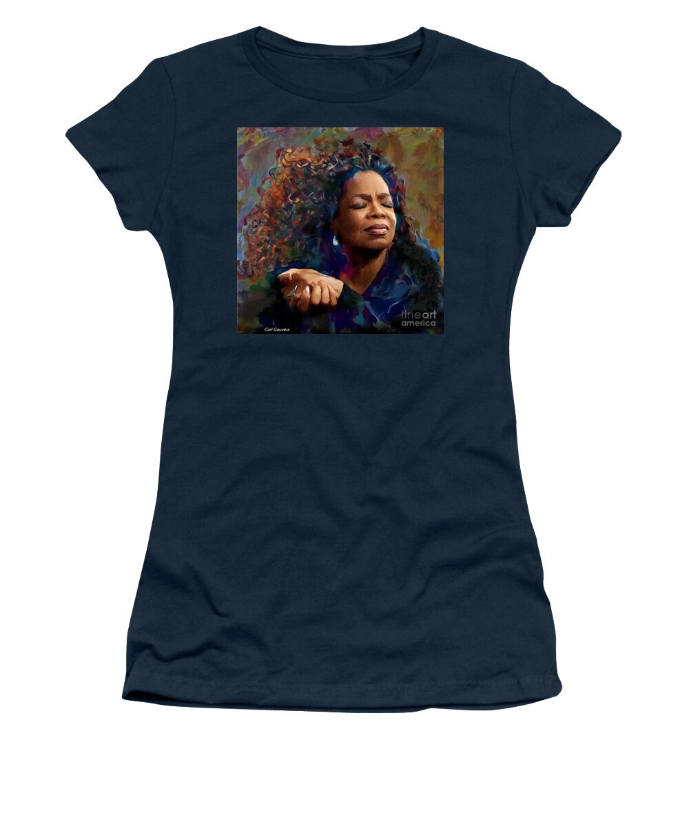 Oprah Winfrey Women's T-Shirt featuring the digital art Oprah Winfrey portrait by Carl Gouveia