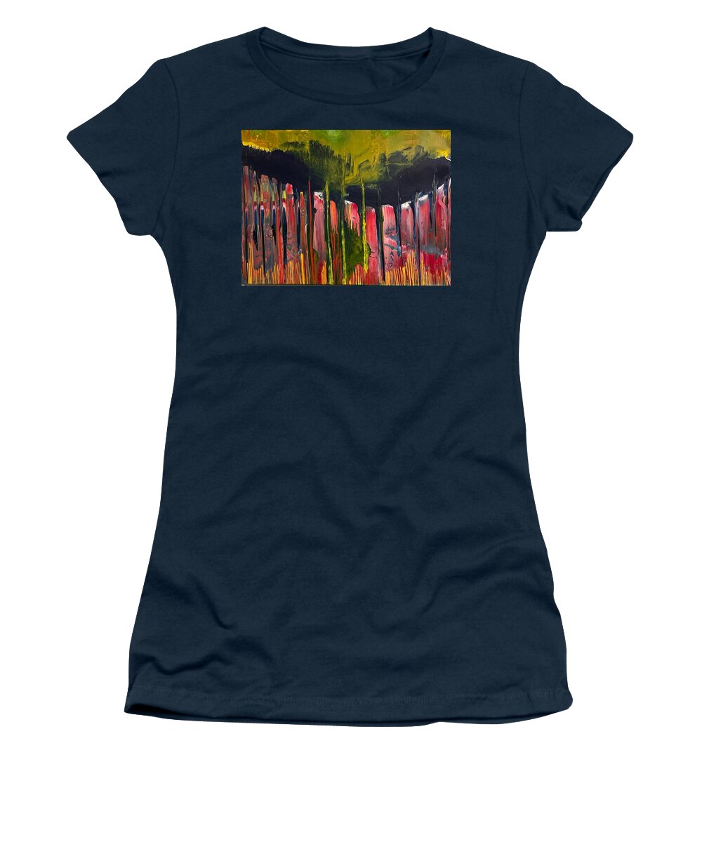 Abstract Women's T-Shirt featuring the painting Over the Fence by Ron Durnavich