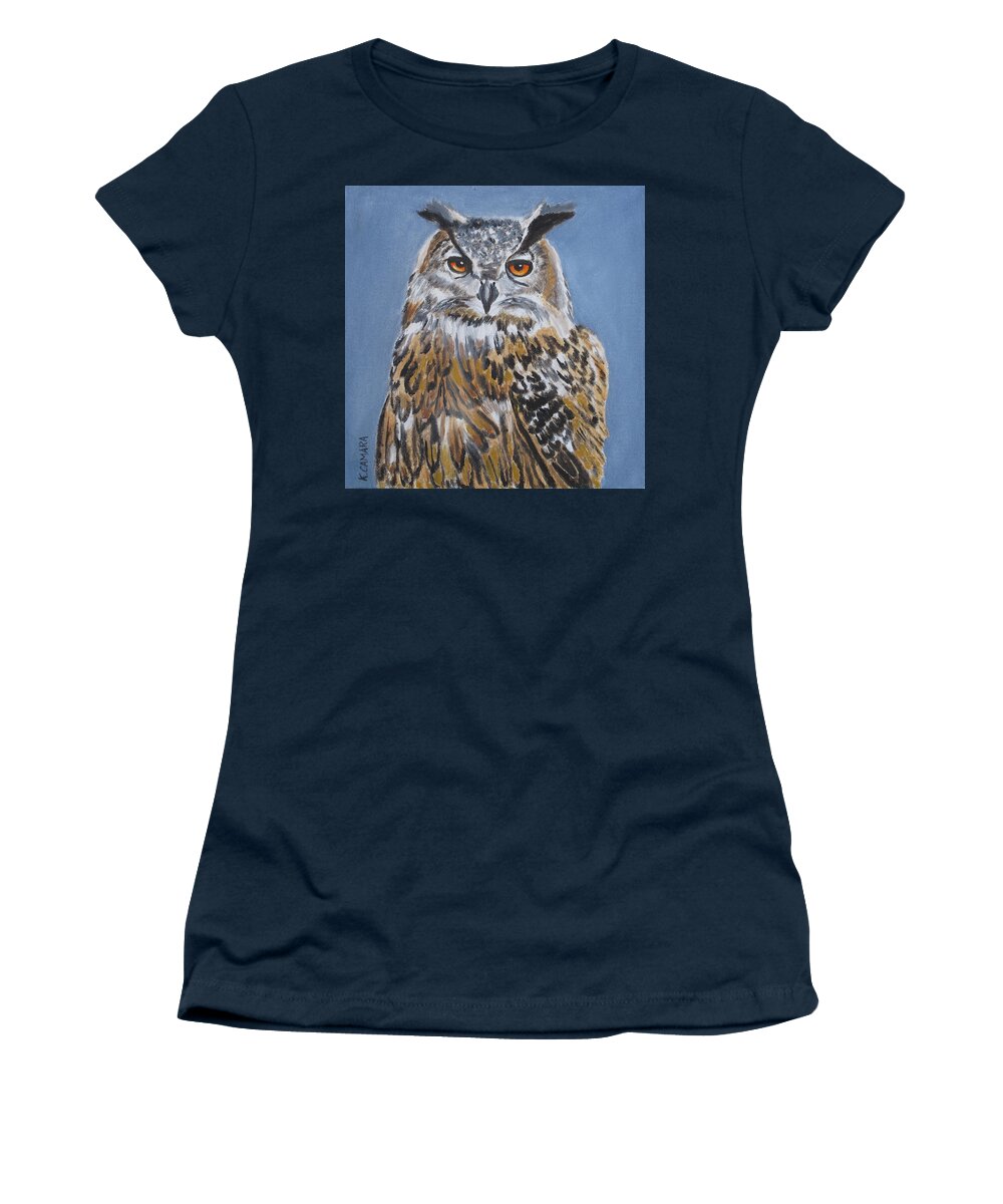 Pets Women's T-Shirt featuring the painting Owl Orange Eyes by Kathie Camara