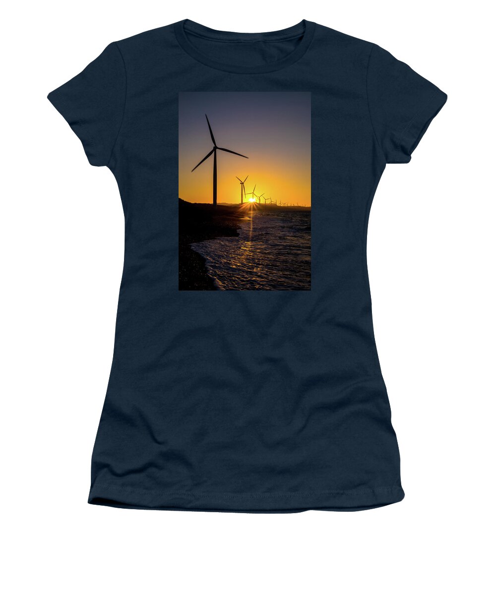 Bangui Women's T-Shirt featuring the photograph Pagudpod Windmill by Arj Munoz