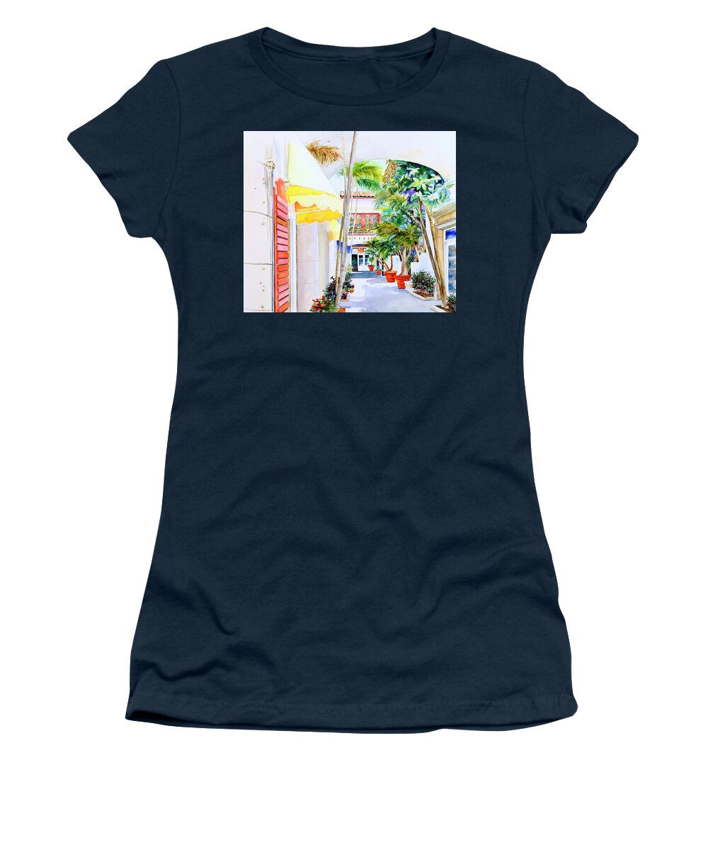 Yellow Women's T-Shirt featuring the painting Palm Beach Alley by Phyllis London
