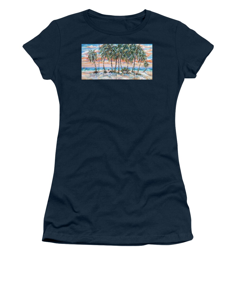 Tropical Women's T-Shirt featuring the painting Palms Along the Shore by Linda Olsen
