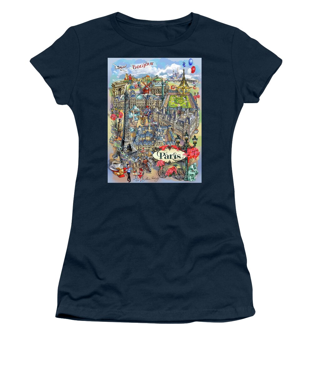 Paris Women's T-Shirt featuring the digital art Paris Theme - I by Maria Rabinky