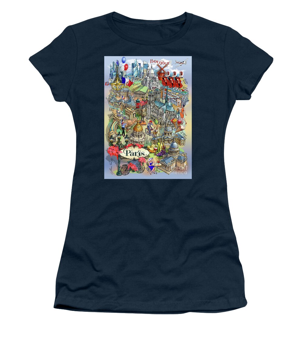 Paris Women's T-Shirt featuring the digital art Paris Theme - II by Maria Rabinky