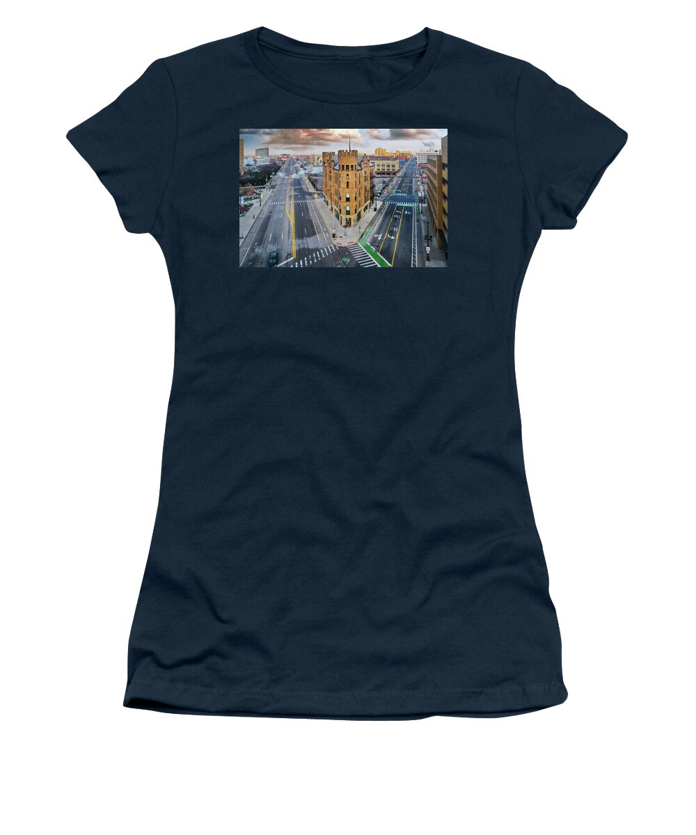 Detroit Women's T-Shirt featuring the photograph Park and Rec Diner Building DJI_0159 Detroit MI by Michael Thomas
