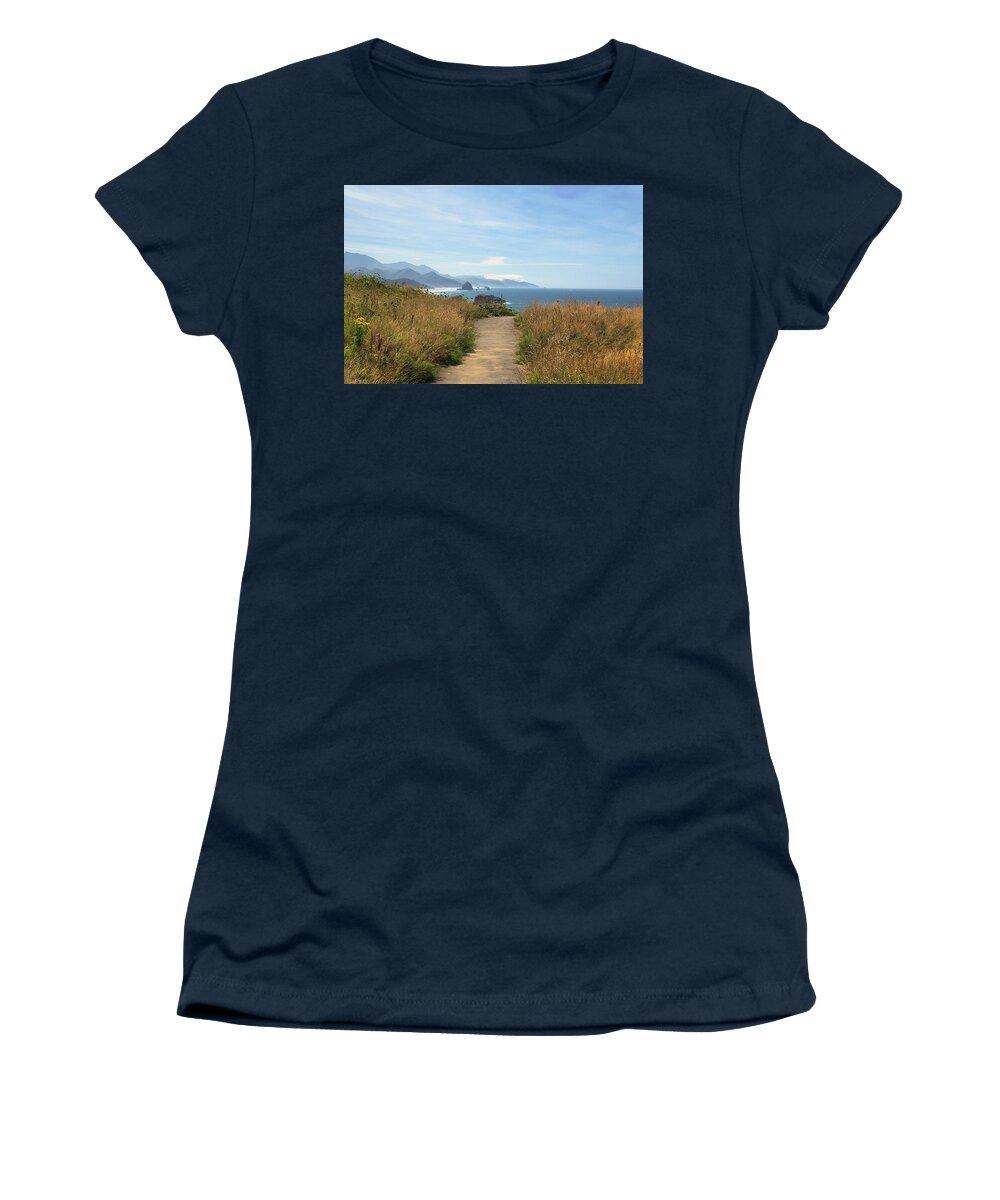 Beach Women's T-Shirt featuring the photograph Path overlooking Haystack Rock by Matthew DeGrushe