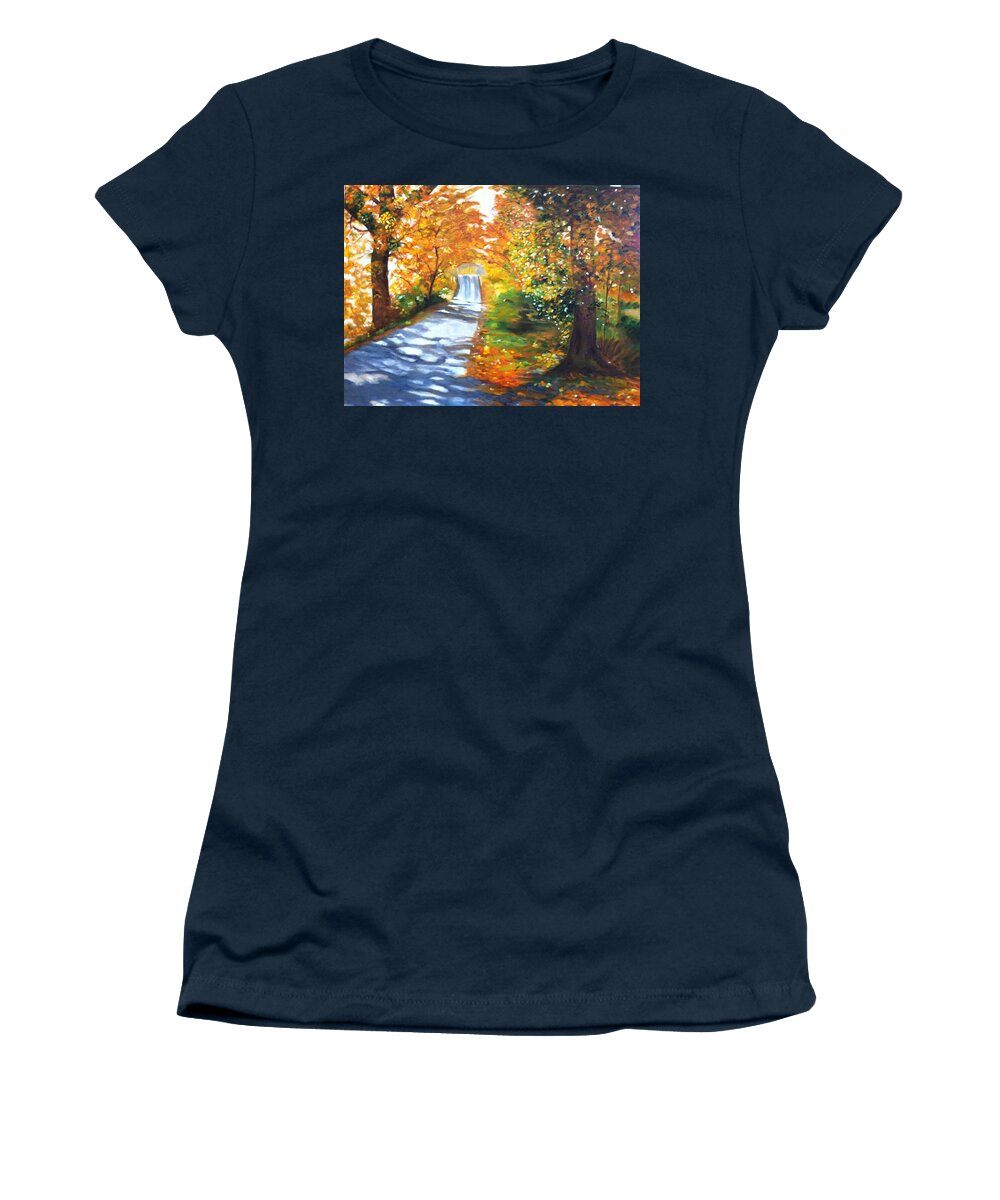 Fall Color Women's T-Shirt featuring the painting Path to Joy by Juliette Becker