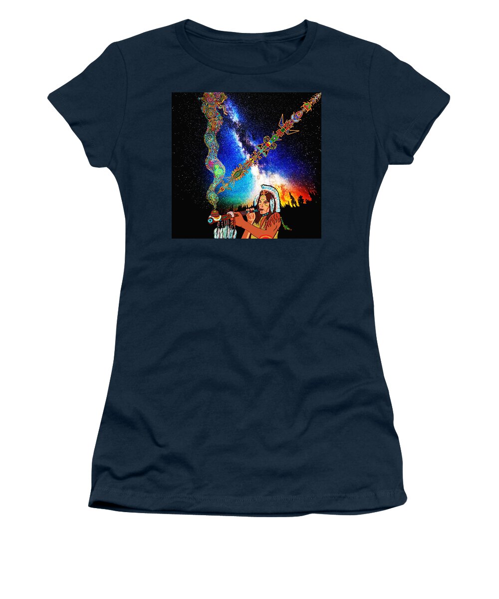 Visionary Women's T-Shirt featuring the mixed media Peace Pipe Dimensions by Myztico Campo