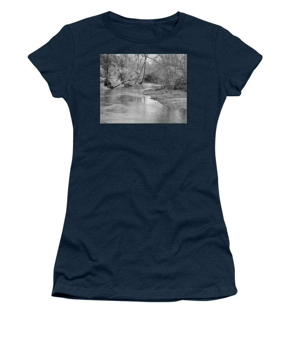 Creek Women's T-Shirt featuring the photograph Peacefully Flowing BW by Lee Darnell